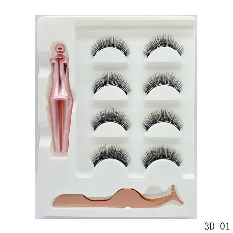 4 Pairs Magnetic Lashes Maquiagem False Eyelashes Set Waterproof Liquid Short Natural Lasting Handmade Eyelash Make up Tools