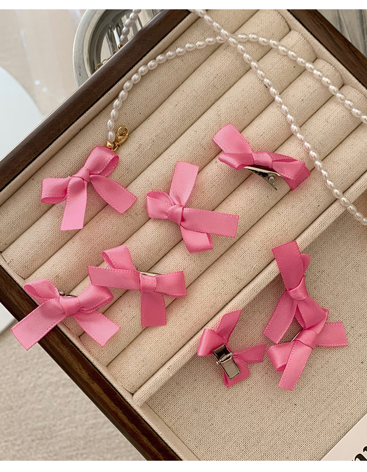 8 Pink Ribbon Bow Hair Clips