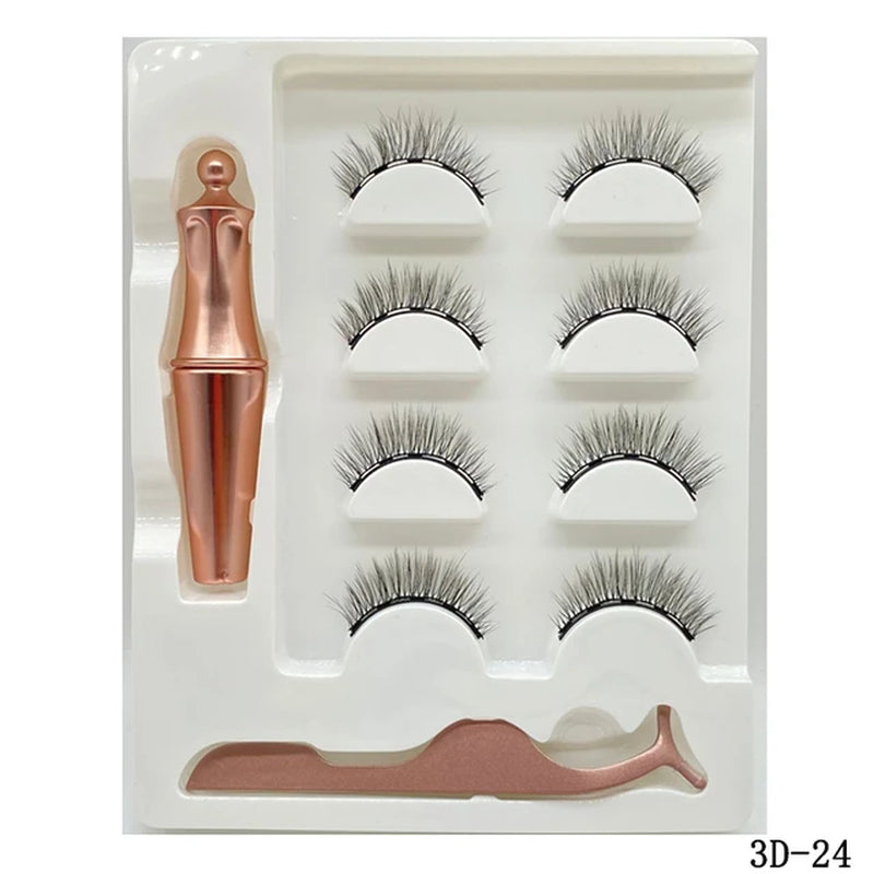 4 Pairs Magnetic Lashes Maquiagem False Eyelashes Set Waterproof Liquid Short Natural Lasting Handmade Eyelash Make up Tools