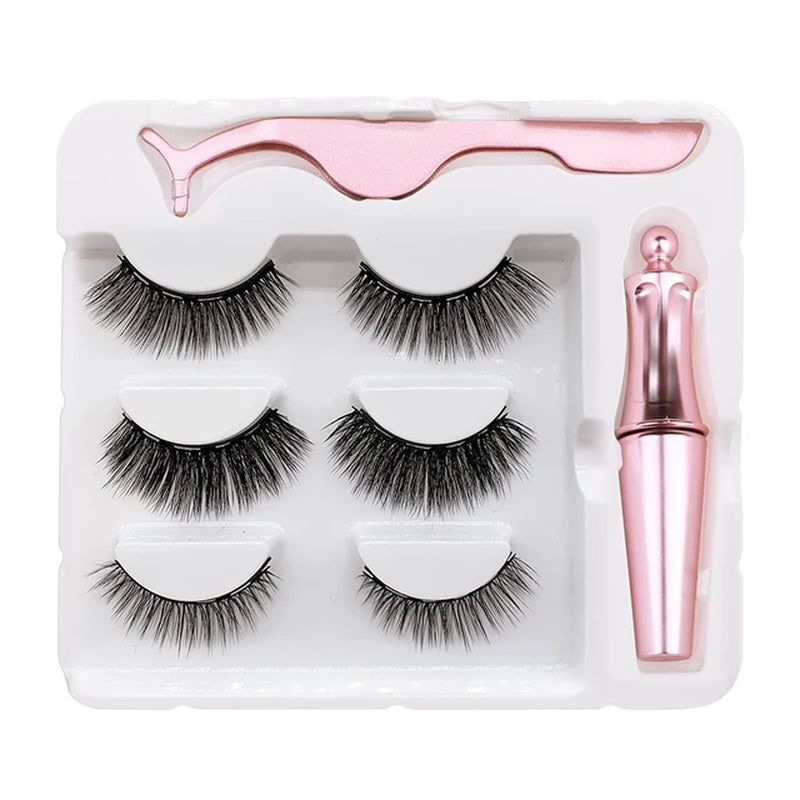 Magnet Lashes Magnetic Eyelashes 3D False Mink Eyelashes Magnetic Reusable Liquid Eyeliner&Magnetic False Eyelashes &Tweezer Set