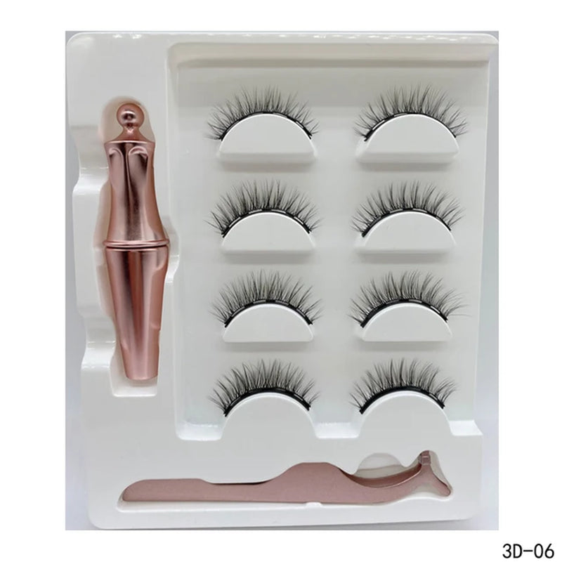 4 Pairs Magnetic Lashes Maquiagem False Eyelashes Set Waterproof Liquid Short Natural Lasting Handmade Eyelash Make up Tools