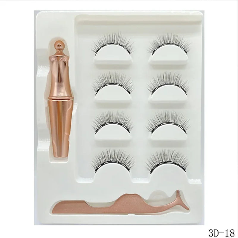 4 Pairs Magnetic Lashes Maquiagem False Eyelashes Set Waterproof Liquid Short Natural Lasting Handmade Eyelash Make up Tools