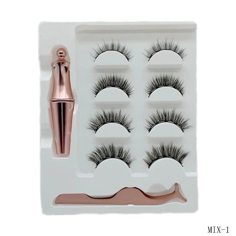 4 Pairs Magnetic Lashes Maquiagem False Eyelashes Set Waterproof Liquid Short Natural Lasting Handmade Eyelash Make up Tools