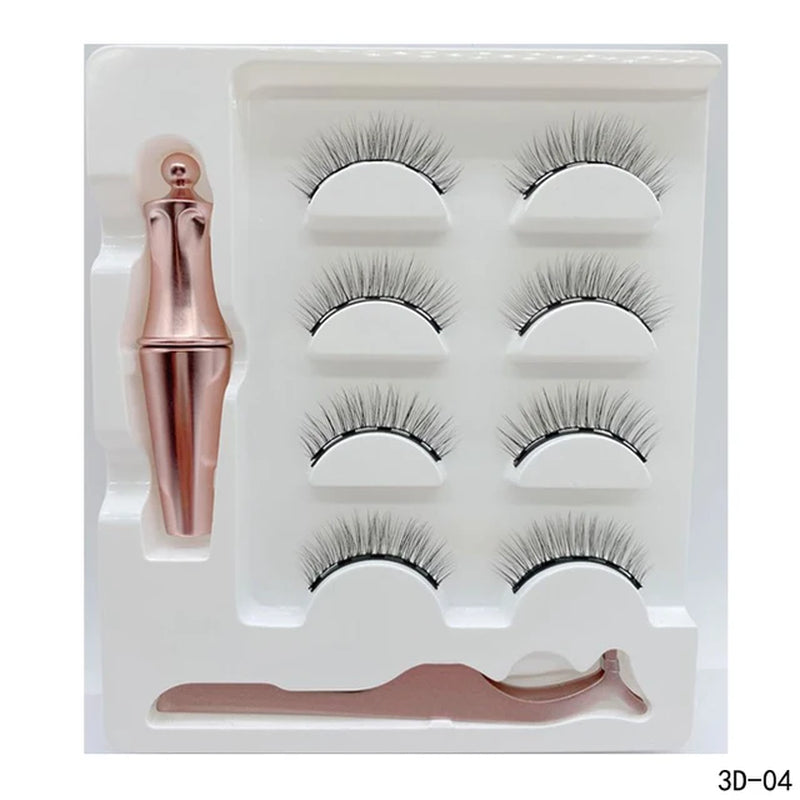 4 Pairs Magnetic Lashes Maquiagem False Eyelashes Set Waterproof Liquid Short Natural Lasting Handmade Eyelash Make up Tools