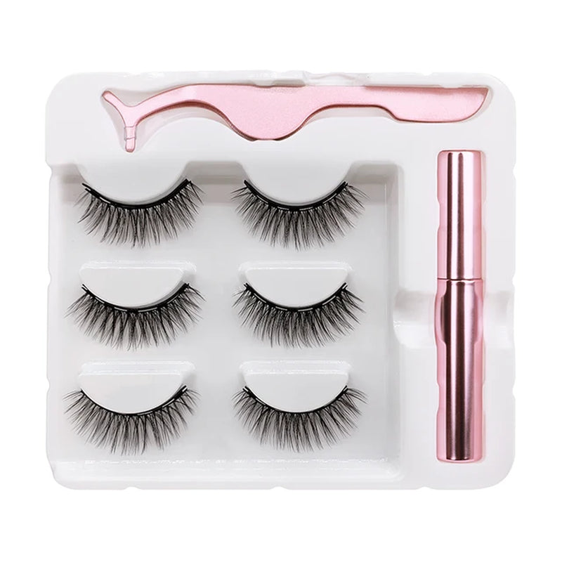 Magnet Lashes Magnetic Eyelashes 3D False Mink Eyelashes Magnetic Reusable Liquid Eyeliner&Magnetic False Eyelashes &Tweezer Set