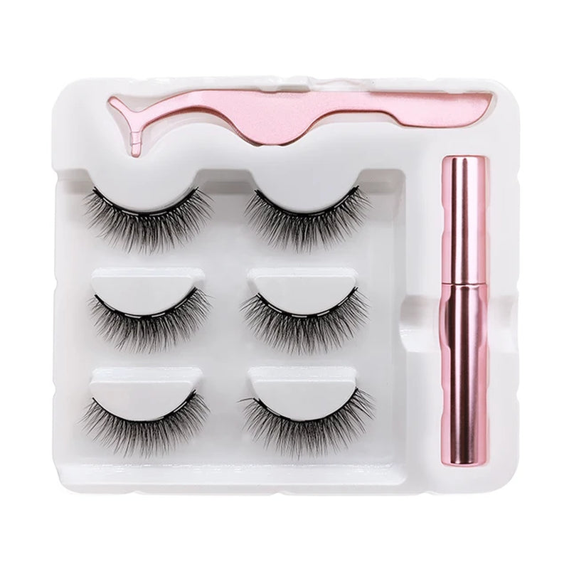 Magnet Lashes Magnetic Eyelashes 3D False Mink Eyelashes Magnetic Reusable Liquid Eyeliner&Magnetic False Eyelashes &Tweezer Set