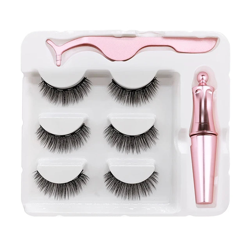 Magnet Lashes Magnetic Eyelashes 3D False Mink Eyelashes Magnetic Reusable Liquid Eyeliner&Magnetic False Eyelashes &Tweezer Set