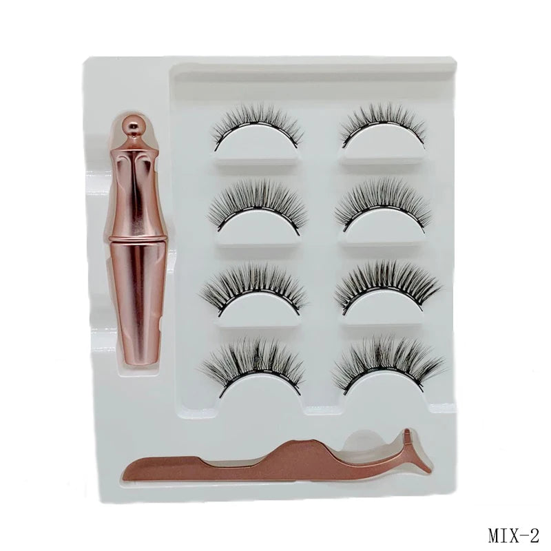 4 Pairs Magnetic Lashes Maquiagem False Eyelashes Set Waterproof Liquid Short Natural Lasting Handmade Eyelash Make up Tools