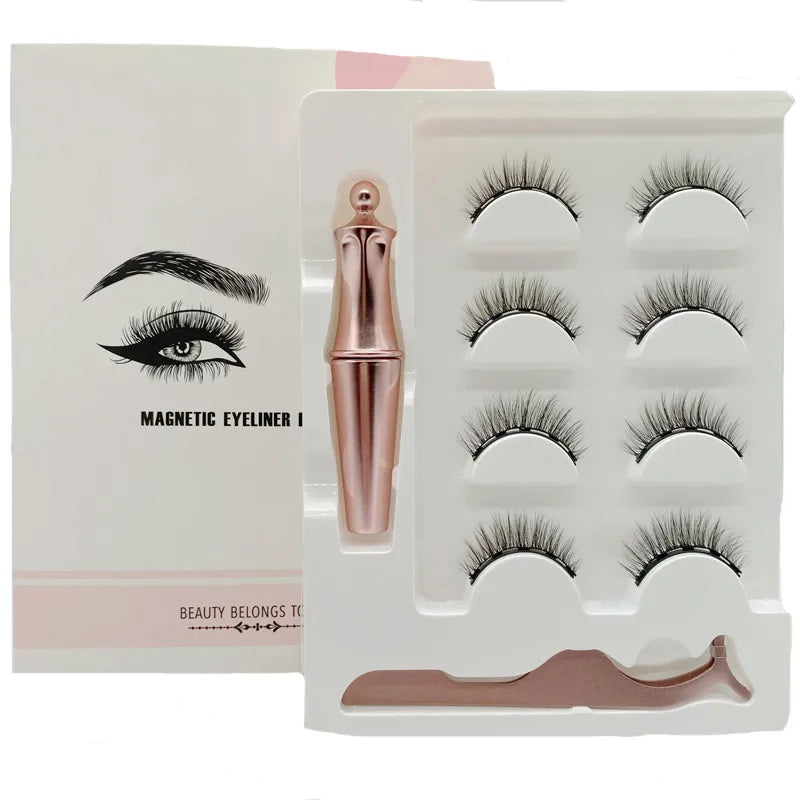 4 Pairs Magnetic Lashes Maquiagem False Eyelashes Set Waterproof Liquid Short Natural Lasting Handmade Eyelash Make up Tools