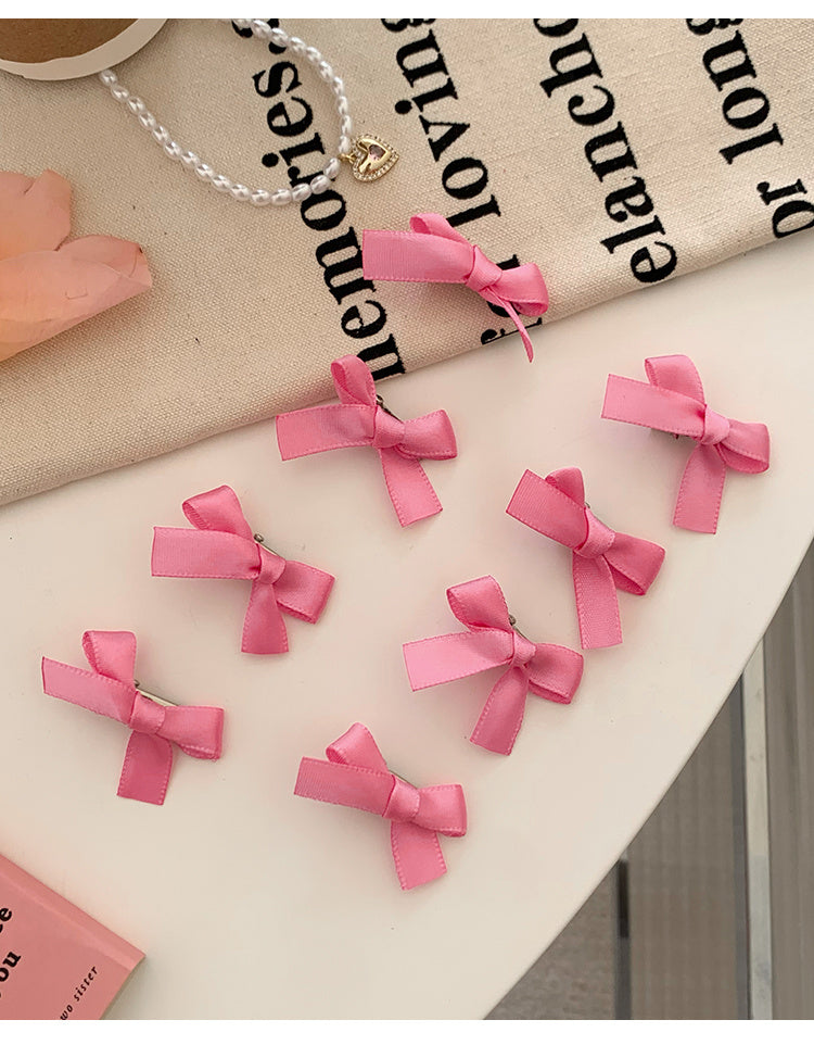 8 Pink Ribbon Bow Hair Clips