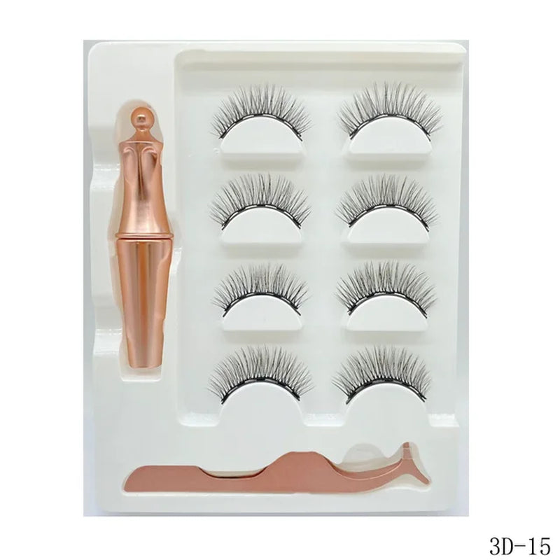 4 Pairs Magnetic Lashes Maquiagem False Eyelashes Set Waterproof Liquid Short Natural Lasting Handmade Eyelash Make up Tools