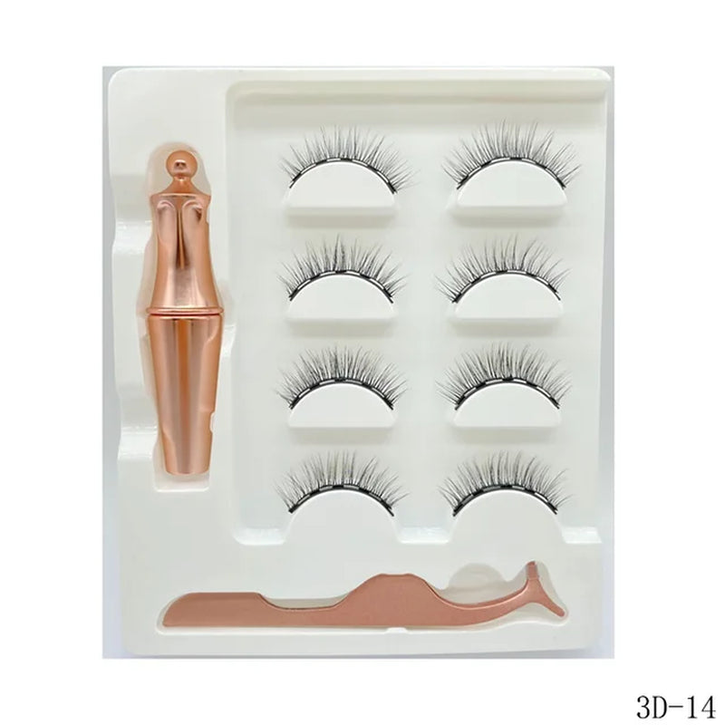 4 Pairs Magnetic Lashes Maquiagem False Eyelashes Set Waterproof Liquid Short Natural Lasting Handmade Eyelash Make up Tools