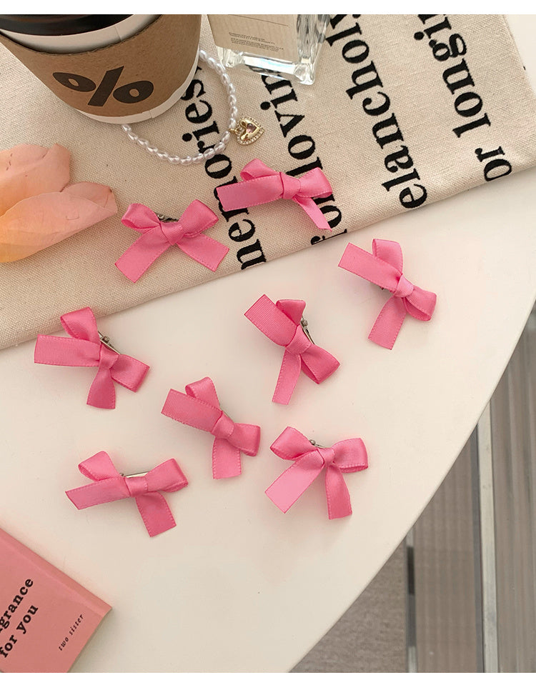 8 Pink Ribbon Bow Hair Clips